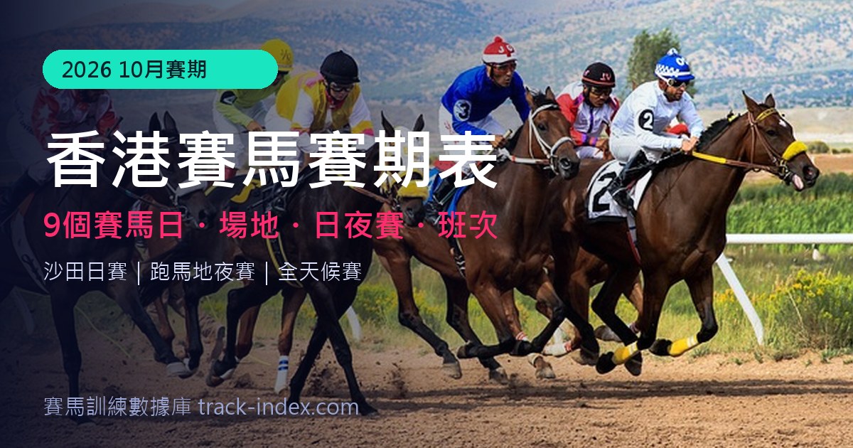 香港賽馬賽期表（10月）封面：賽馬日賽道上多匹馬衝刺